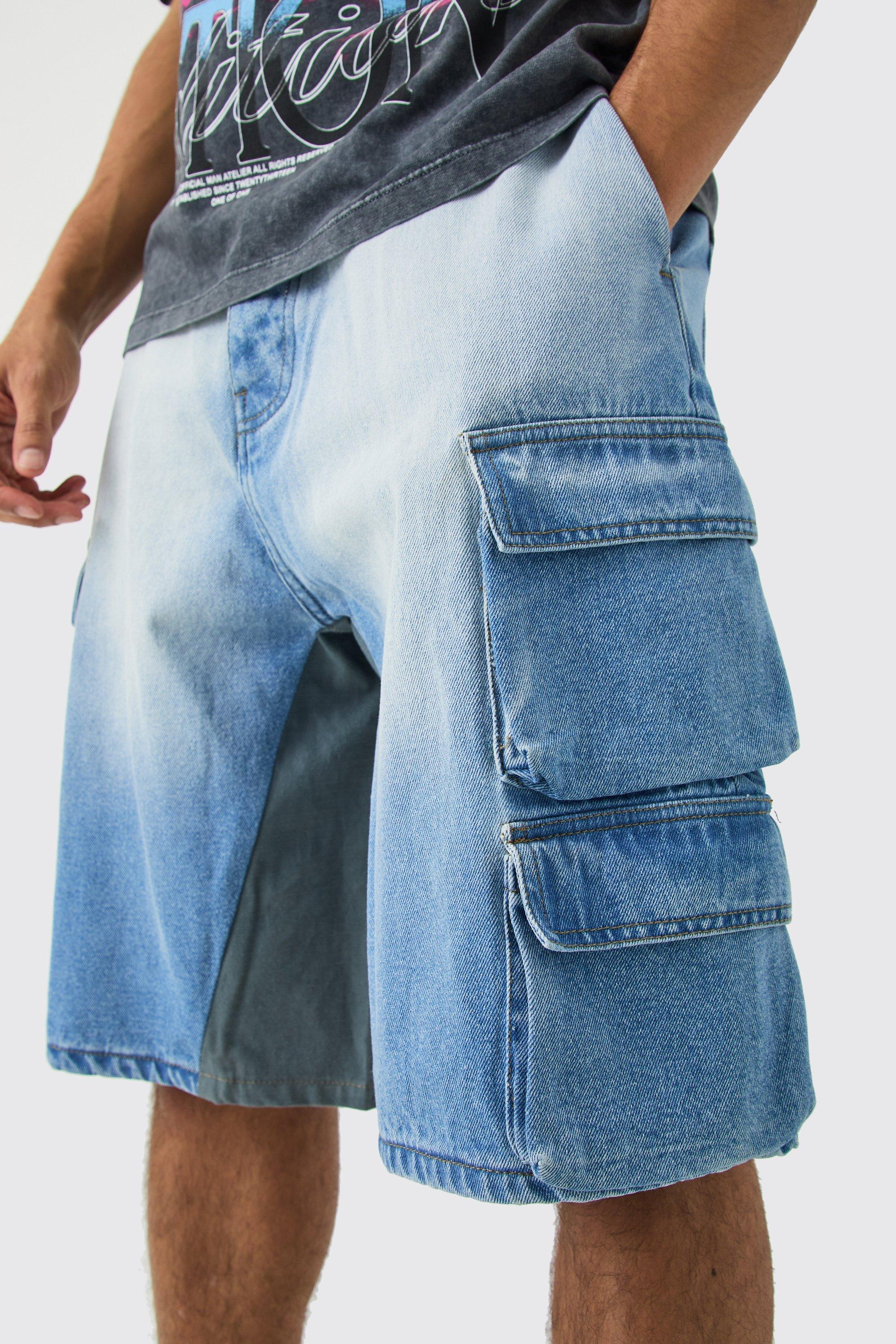 Multi Pocket Gusset Detail Denim Parachute Shorts boohoo AU